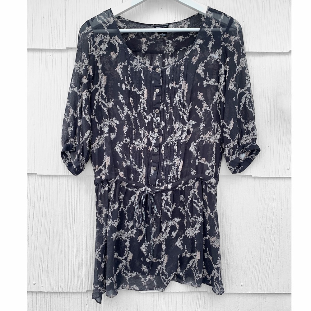 CLUB MONACO Sheer Blouse with Drawstring Waist Size 0